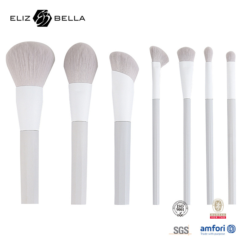 7pcs sikat make-up dengan rambut sintetis dan berdiri plastik pegangan aluminium ferrule, pesanan OEM selamat datang