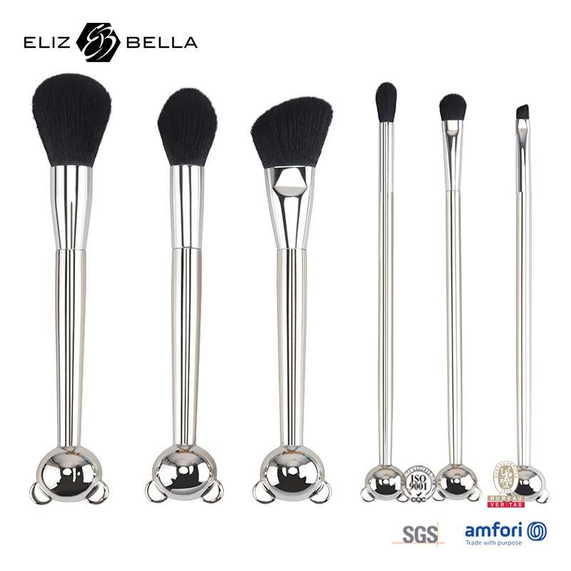 Cat Shape Plastic Handle Desain Makeup Tools Dengan 100% Rambut Sintetis Berkilau Aluminium Ferrule