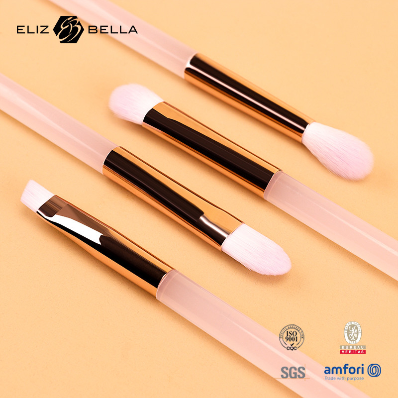 5pcs Pink Plastic Handle Makeup Brush, Synthetic Hair Cosmetic Brush Set, Powder, Eye Blendiang, Eye Shadow Brush