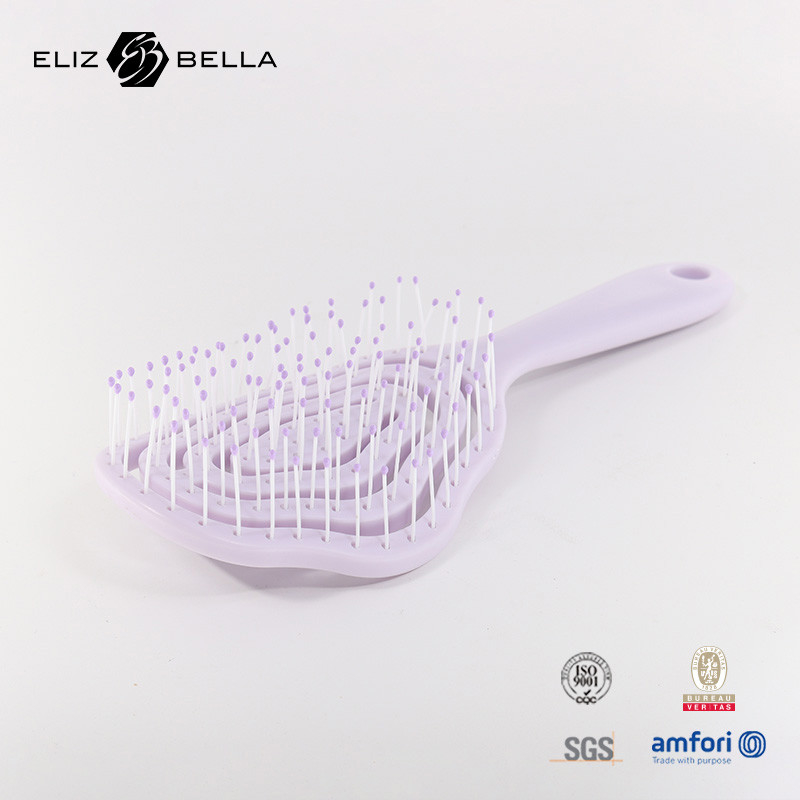 Custom Logo basah dan kering melengkung ventilasi kulit kepala pijat sikat rambut Square Paddle Detangle sikat rambut untuk rambut keriting