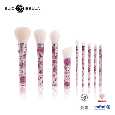 9pcs Kecantikan Rambut Sintetis Set Kuas Kosmetik Full Rolling Printing Metal Handle