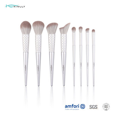 Bulu Serat Sintetis Bebas Kekejaman 8 pcs Set Kuas Rias Wajah, Pegangan Kayu Dan Aluminium Ferrule