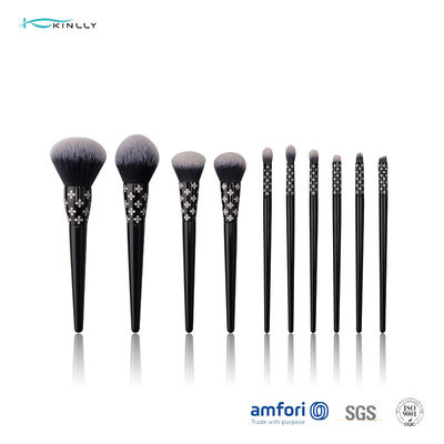 Gagang Kayu Kuas Rias Kosmetik Set 10 pcs Dengan Logo Laser Pada Ferrule